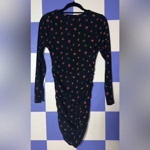 NWOT Nordstrom x Abound Long Sleeve Ribbed Ruched Black Floral Dress - Size M